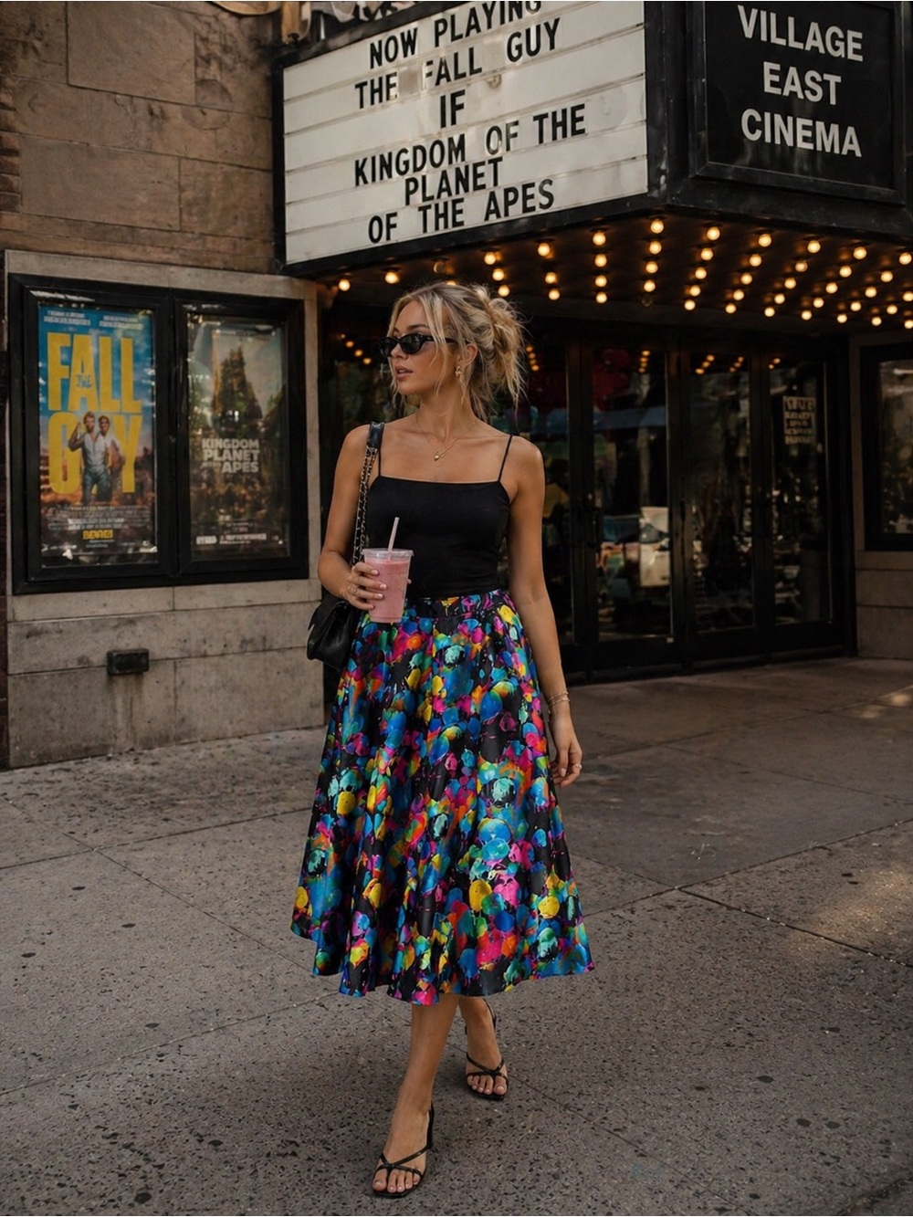 Colorful Abstract Print Midi Skirt | Full A-Line | Statement Piece I Size Small